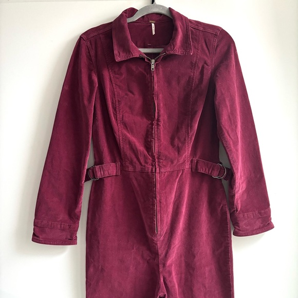 Free People Take Me Out Corduroy Jumpsuit Mulberry Size 4 - Picture 3 of 15